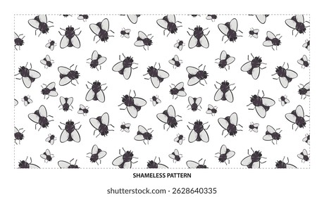 Fly Swarm Ilustração Padrão Perfeito Entomologia Inseto Plano de Fundo Design