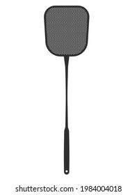 Fly Swatter. Black Silhouette. Tool For Destruction Of Insects At Home. Flat Vector Icon Isolated On White Background.