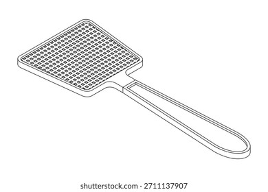 Fliegenklatsche - handgezeichnete isometrische schwarz-weiße Vektorgrafik.