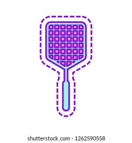 Fly swatter icon. Colored sketch with dotted border on white background