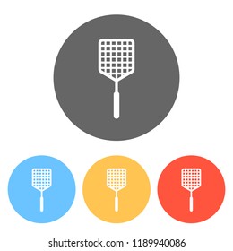 Fly swatter icon. Set of white icons on colored circles