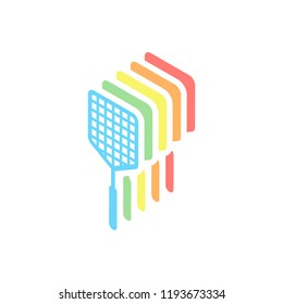 Fly swatter icon. Stack of colorful isometric icons on white background