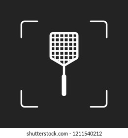 Fly swatter icon. White object in camera autofocus on dark background