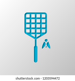 Fly swatter and insect. Simple icon. Paper design. Cutted symbol with shadow