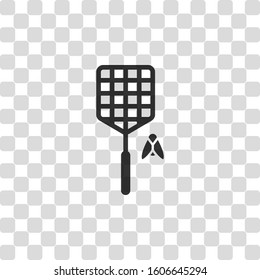 Fly swatter and insect. Simple icon. Black symbol on transparency grid