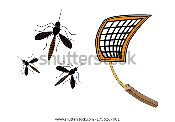 白い背景にハエの羽と蚊 家で虫を殺す道具 蚊を殺すパレット 害虫捕獲器 虫のネットラケットを捕獲するプラスチックのパレット ストックベクター画像 のベクター画像素材 ロイヤリティフリー