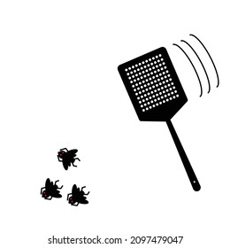 Fly Swatter And Three Flies Icon.