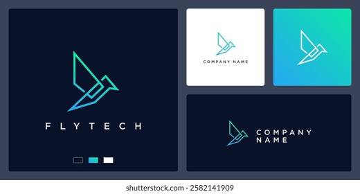 Fly tech bird logo template