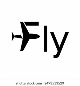 Diseño de logotipo de texto "Fly" con un símbolo de avión en la letra F.