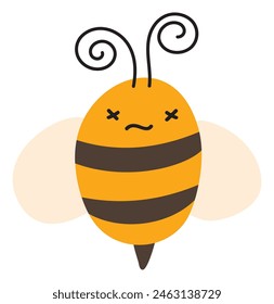 Fly tired Bee Emoji Icon. Cute kid character. Object summer Symbol flat Vector Honey Art. Cartoon element for web or typographic design, poster