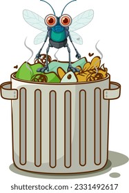 Fly and trash cartoon illustration