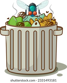 Fly and trash cartoon illustration