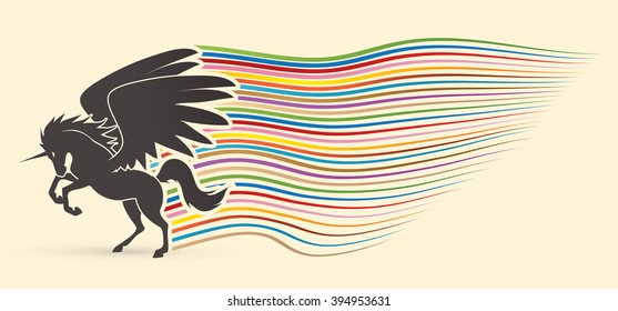 Fly Unicorn silhouette designed with line movement graphic vector.