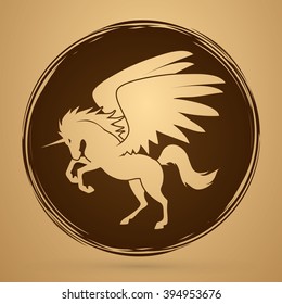 Fly Unicorn silhouette designed on grunge cycle background graphic vector.