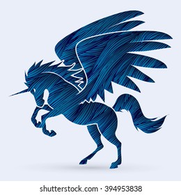 Fly Unicorn silhouette designed using blue grunge brush graphic vector.