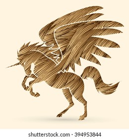 Fly Unicorn silhouette designed using gold grunge brush graphic vector.