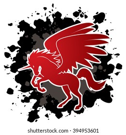 Fly Unicorn silhouettes designed on splash ink background graphic vector.