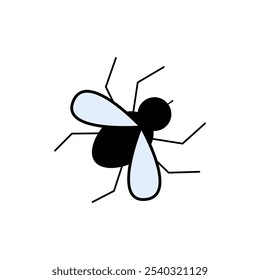 Fly vector color icon. Isolated black midge with wings Clip art design element.