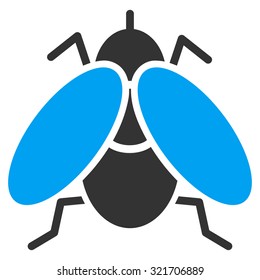 Fly vector icon. Style is bicolor flat symbol, blue and gray colors, rounded angles, white background.