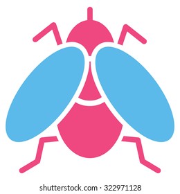 Fly vector icon. Style is bicolor flat symbol, pink and blue colors, rounded angles, white background.