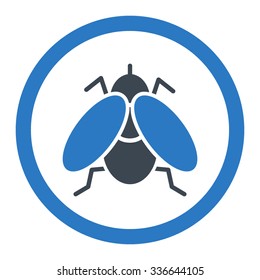 Fly vector icon. Style is bicolor flat rounded symbol, smooth blue colors, rounded angles, white background.