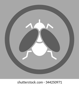 Fly vector icon. Style is bicolor flat rounded symbol, dark gray and white colors, rounded angles, silver background.