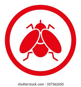 Fly vector icon. Style is flat rounded symbol, red color, rounded angles, white background.