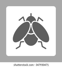 Fly vector icon. Style is flat rounded square button, dark gray and white colors, silver background.