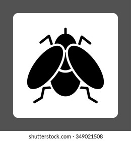 Fly vector icon. Style is flat rounded square button, black and white colors, gray background.