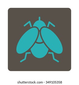Fly vector icon. Style is flat rounded square button, cyan and grey colors, white background.