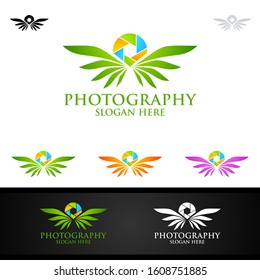 Fly Wing Camera Photography Logo Icon Vector Design Template