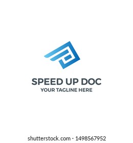 Fly Wing Fast Move Text Document Transport Delivery Vector Abstract Illustration Logo Icon Design Template Element 