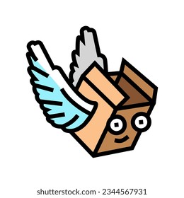fly wings cardboard box character color icon vector. fly wings cardboard box character sign. isolated symbol illustration