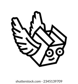 fly wings cardboard box character line icon vector. fly wings cardboard box character sign. isolated contour symbol black illustration