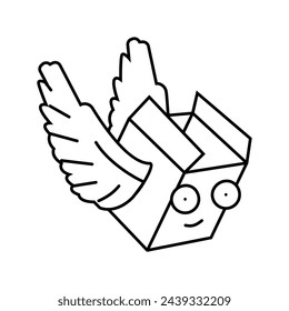 fly wings cardboard box character line icon vector. fly wings cardboard box character sign. isolated contour symbol black illustration