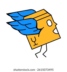 fly wings cardboard box character line icon vector. fly wings cardboard box character sign. isolated symbol illustration