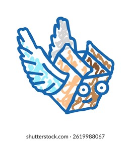 fly wings cardboard box character doodle icon sketch vector. fly wings cardboard box character sign. isolated symbol illustration