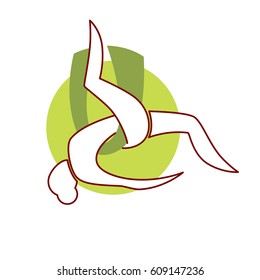 Fly yoga logo design isolated on white. Professional air gymnastics emblem. Woman silhouette flying abstract graphic. Relaxation position in butterfly posture vector illustration creative element