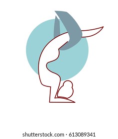 Fly yoga logo design isolated. Head over heels air gymnastics
