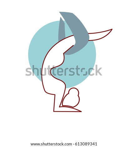 Fly yoga logo design isolated. Head over heels air gymnastics