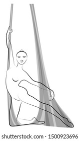 Fly yoga. Yoga on the hammock. Silhouette of a slender girl who goes in for sports, meditation. Good for your health. Vector illustration.