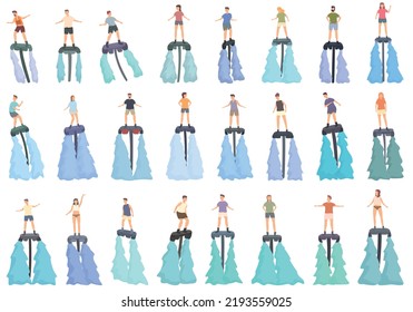 Flyboard icons set cartoon vector. Adventure activity. Board deep