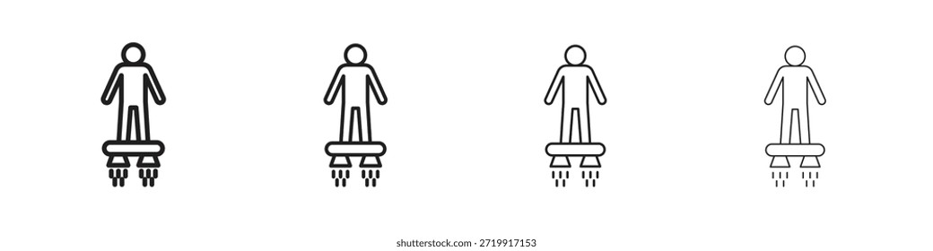 Iconos de Flyboard, conjunto de iconos lineales. Iconos lineales negros de la palma