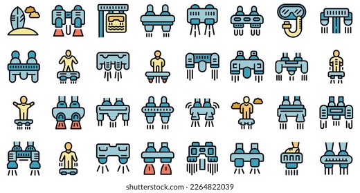 Flyboard icons set outline vector. Adventure board. Air action color flat on white