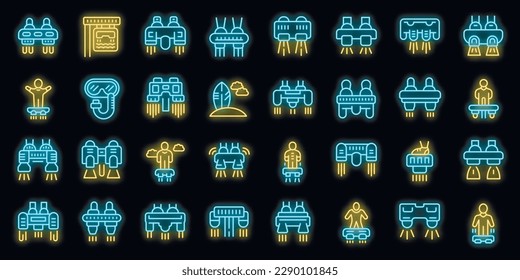 Flyboard icons set outline vector. Adventure board. Air action neon color on black