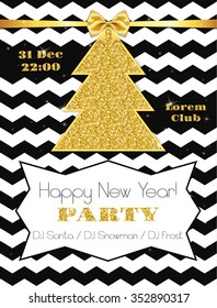Flyer for 2016 New Year's Eve Party celebration with gold detail. Club flyer,  poster.