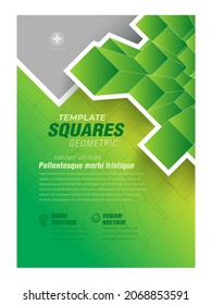 Flyer 3d flying Squares perspective figure design template Cover Geometric theme green color