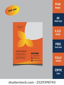 Flyer in A4, Orange Color Brochure Design, Cover Modern Layout, Annual Report, Poster Vector Template