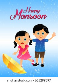 flyer, abstract, banner or poster for Happy Monsoon with nice and creative design illustration.