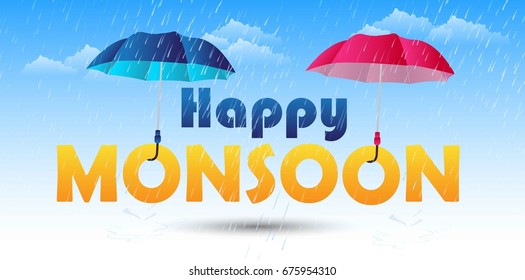 flyer, abstract, banner or poster for Happy Monsoon with nice and creative design illustration.